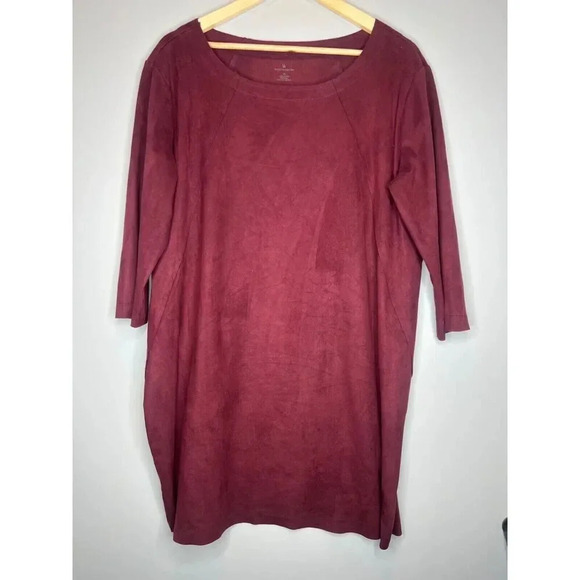 Worthington Industries Dresses & Skirts - Worthington red Burgundy Faux Suede Long Sleeve midi dress stretch Size XL large